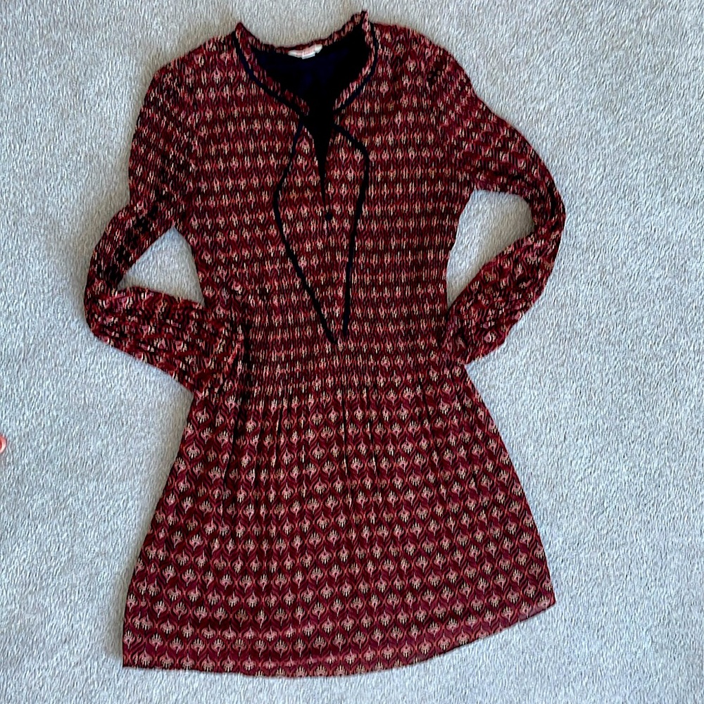 Burgundy printed mini dress